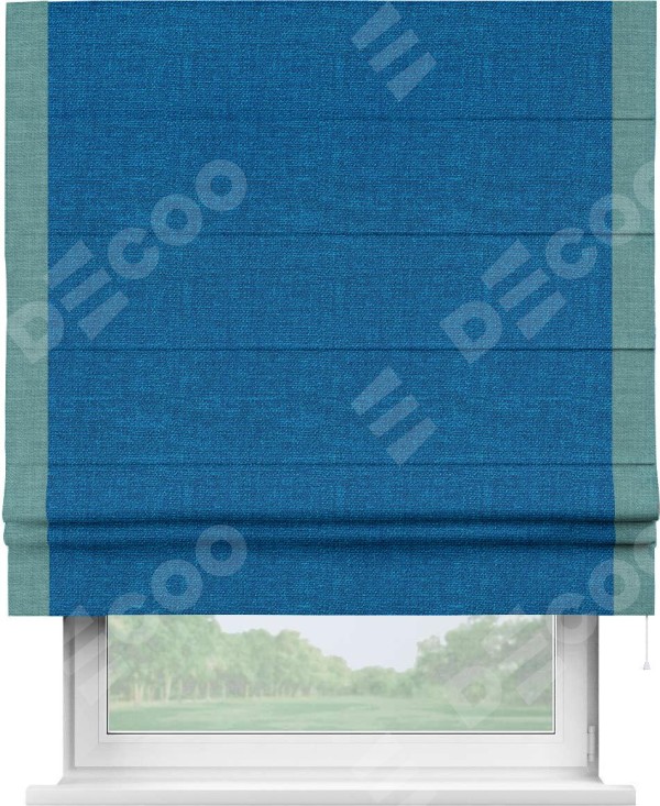 Римская штора «Кортин» с кантом Стрим Дуо, для проема, ткань лён синий