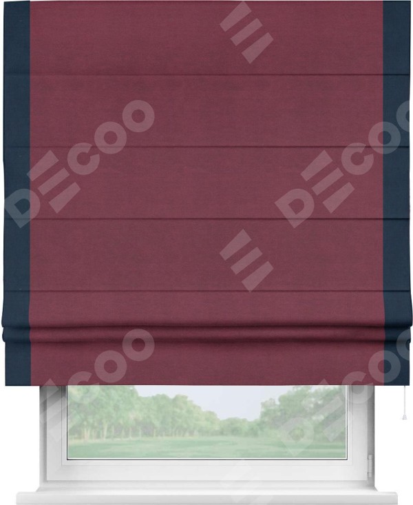 Римская штора «Кортин» с кантом Стрим Дуо, для проема, ткань вельвет бордовый