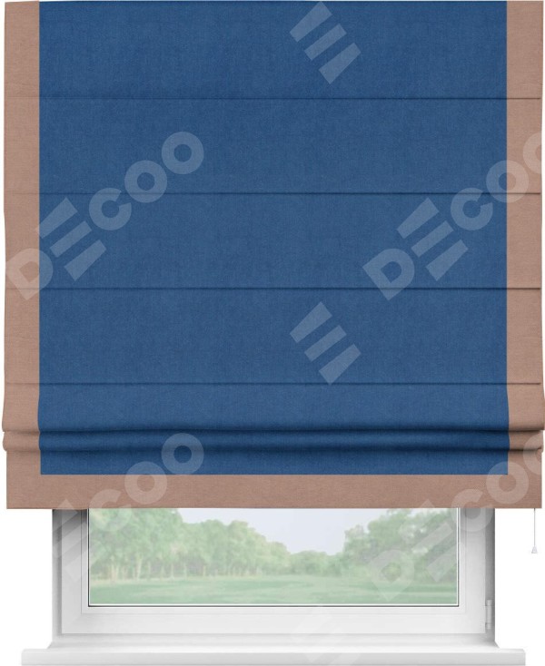 Римская штора «Кортин» с кантом Виктория, для проема, ткань вельвет синий