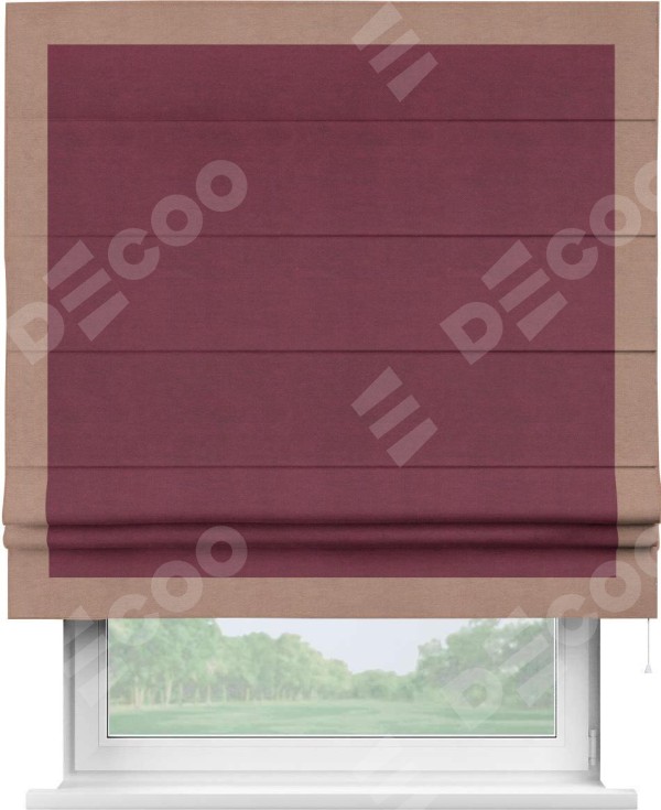 Римская штора «Кортин» с кантом Чесс, для проема, ткань вельвет бордовый