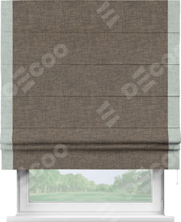 Римская штора «Кортин» с кантом Стрим Дуо, для проема, ткань рогожка димаут, коричневый