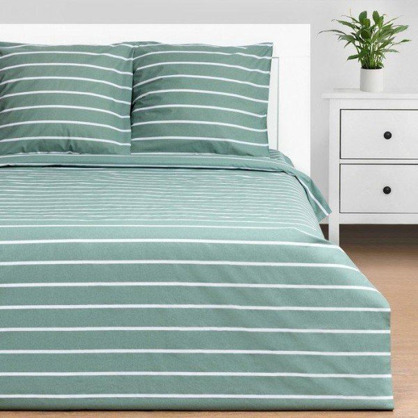 Постельное бельё Этель 1.5сп Mint stripes 143х215 см,150х214 см,70х70см-2 шт, 100% хлопок,поплин