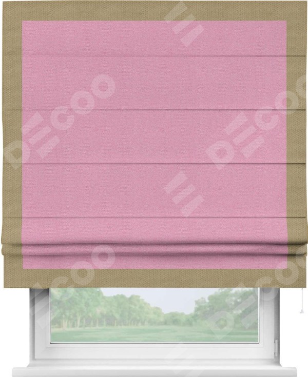 Римская штора «Кортин» с кантом Чесс, для проема, ткань лён димаут, розовый