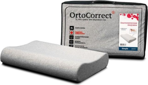 Ортопедическая подушка OrtoCorrect Classic Simple M, 58 х 37 см, валики 9/11 см