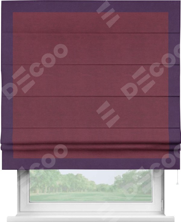 Римская штора «Кортин» с кантом Чесс, для проема, ткань вельвет бордовый